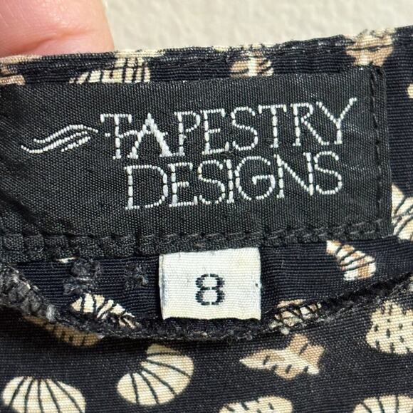 VTG TAPESTRY DESIGNS Short Sleeve Seashell Print Boxy Blouse in Black SZ 8 - Picture 6 of 9